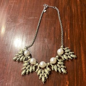 Silver large petal  with pearls necklace .